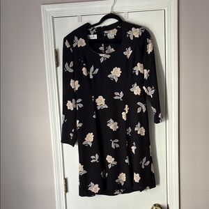 Liz Claiborne Black Dress with Cream Floral Design